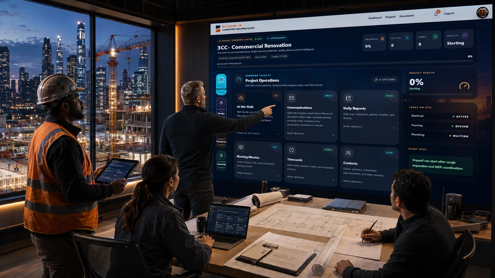 THESQUARE.NYC field and office teams coordinating a New York project through BuildFlow CM