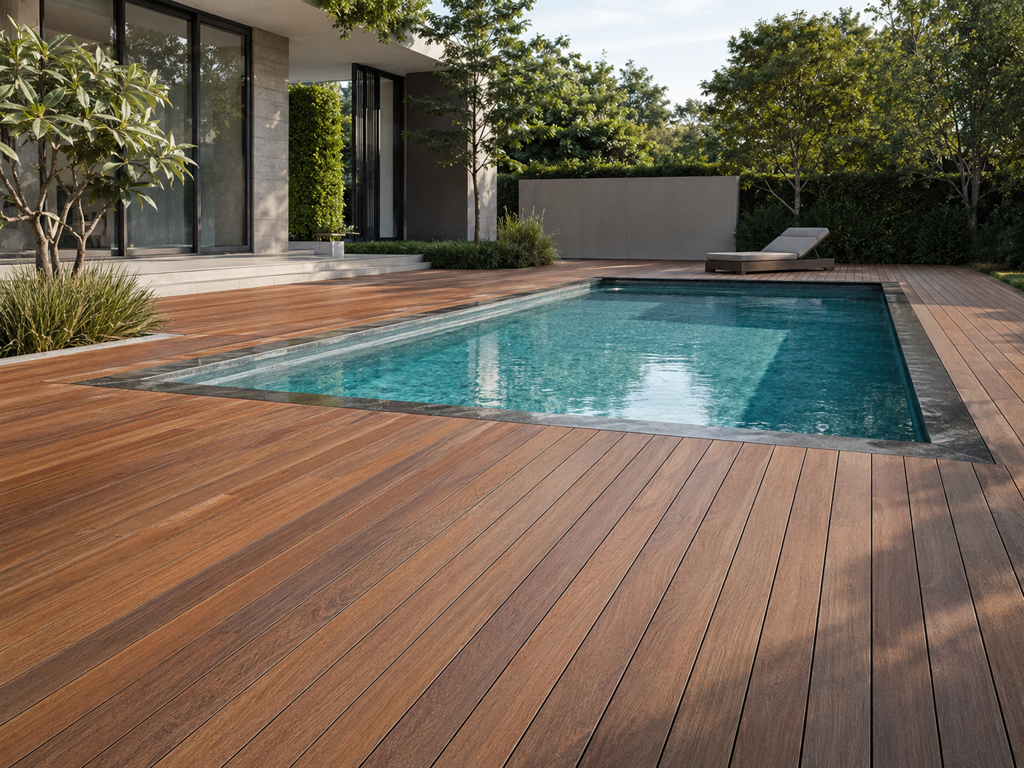 IPE hardwood pool surround at a contemporary residence