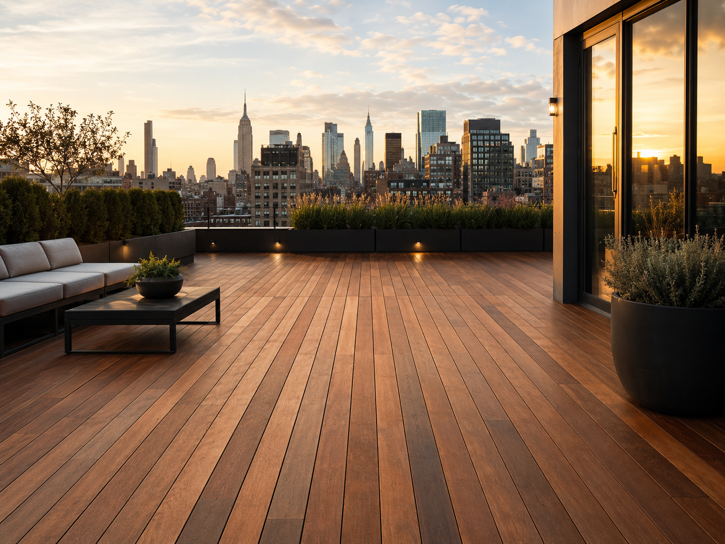 IPE hardwood decking on a Manhattan rooftop terrace